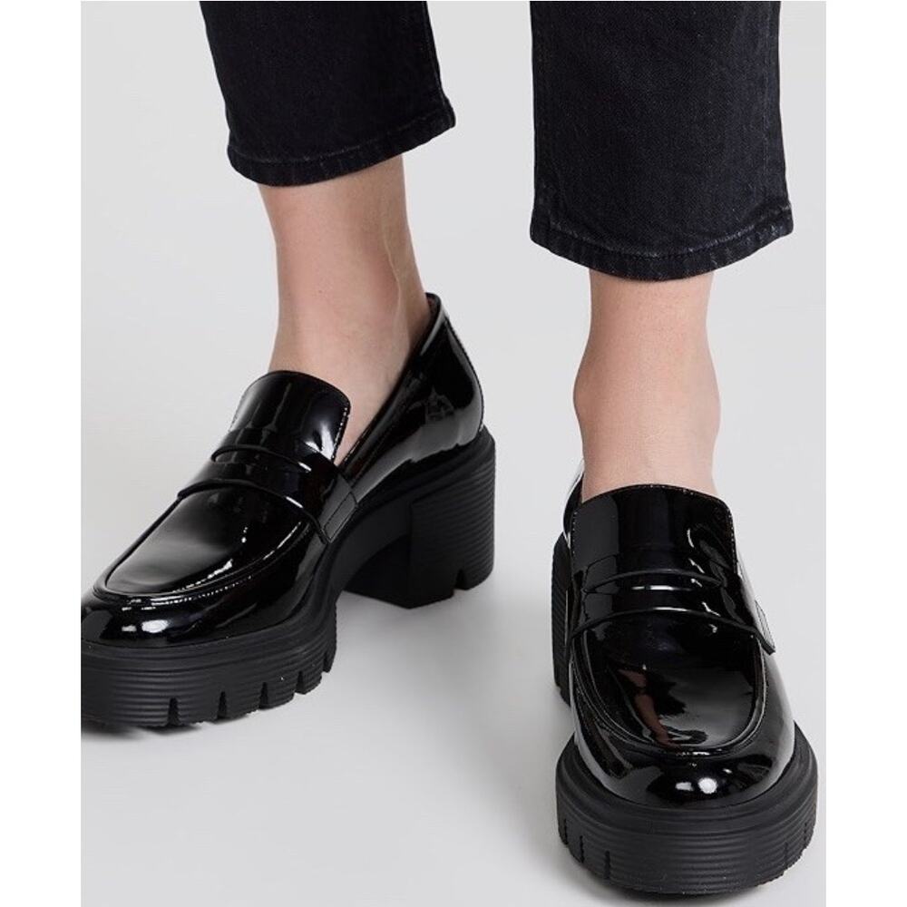 Stuart Weitzman Soho Women’s Loafers Platforms Shoes Black Leather size 8B